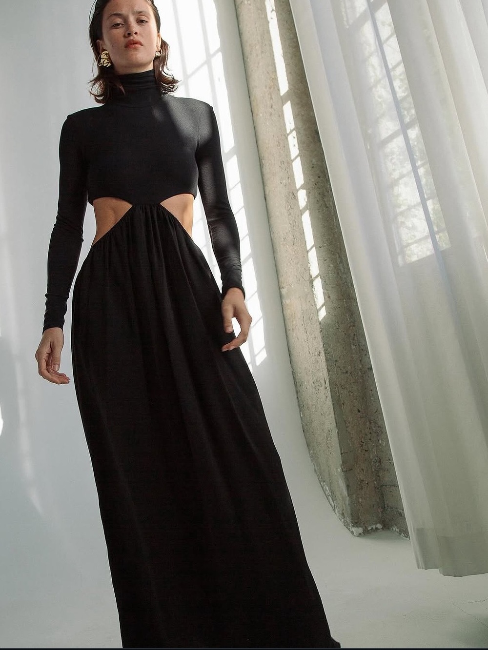 The Line by K Kai Black Long-Sleeve Turtleneck Cutout Maxi Dress